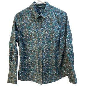 Lot of 2 Eddie Bauer Stretch Wrinkle Resistant‎ Purple & Aqua Abstract LS sz. PM